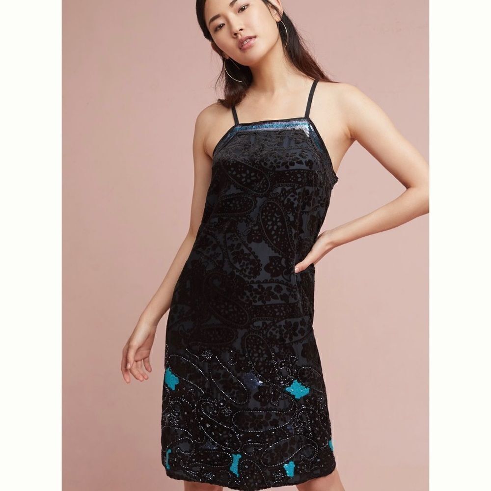 Imogen Embellished Slip Dress | Anthropologie | Size: 6P | Color: Black
